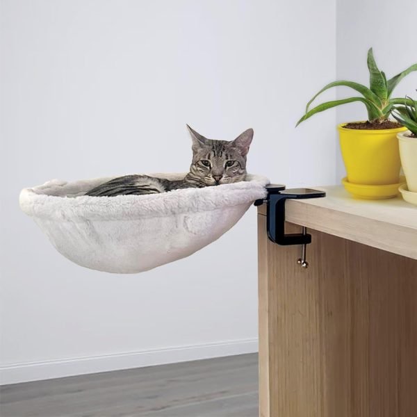 Rotating Clamp-On Cat Hammock: Protective Pad, Easy Assembly & Washable, Desk-Side Companion for Work/Play