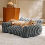 Plush Ribbed Pet Bed with Bolster: Soft Orthopedic Support, Cat & Dog Friendly, Multiple Colors