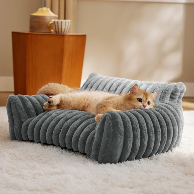 Plush Ribbed Pet Bed with Bolster: Soft Orthopedic Support, Cat & Dog Friendly, Multiple Colors