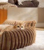 Plush Ribbed Pet Bed with Bolster: Soft Orthopedic Support, Cat & Dog Friendly, Multiple Colors
