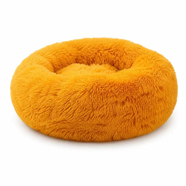 LowPurr Shaggy Donut Cat Bed with Deep Plush Rim white background product photo