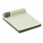 LowPurr Green Plaid Bolster Mat Cat Bed for Warm Naps white background product photo