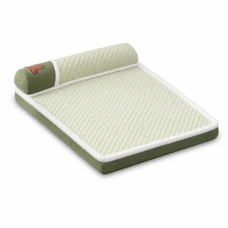 LowPurr Green Plaid Bolster Mat Cat Bed for Warm Naps white background product photo