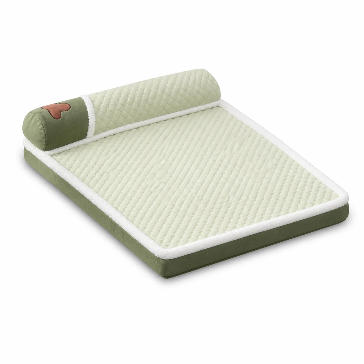LowPurr Green Plaid Bolster Mat Cat Bed for Warm Naps LowPurr Green Plaid Bolster Mat Cat Bed for Warm Naps white background product photo