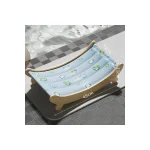 LowPurr Cooling Wooden Rocker Cat Bed with Blue Check Mat - white