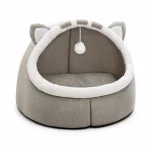 LowPurr Pudding Cat Cave Bed with Soft Gray House Shape white background product photo