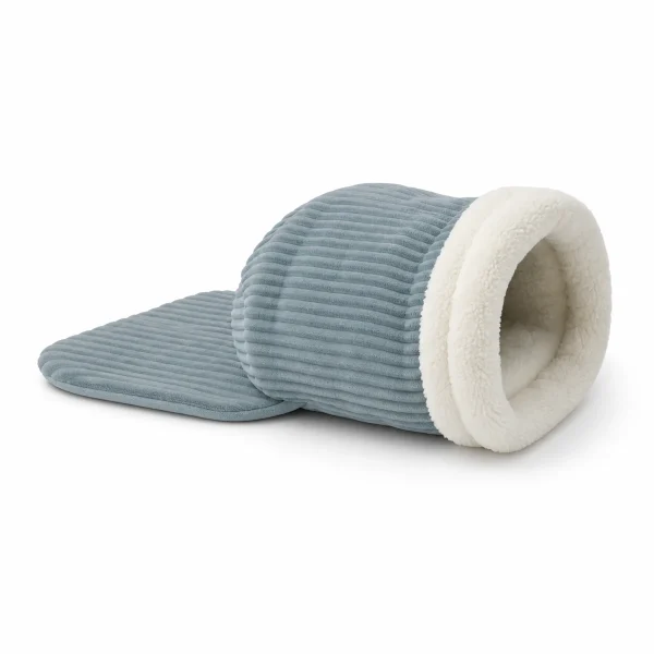LowPurr Green Plaid Tunnel Cat Cave Bed with Extended Nap Mat white background product photo