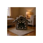 LowPurr Soft Gray House Cat Cave Bed with Wide Front Door - green / 45 x 40 cm