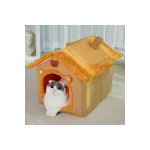 LowPurr Soft Gray House Cat Cave Bed with Wide Front Door product image 4