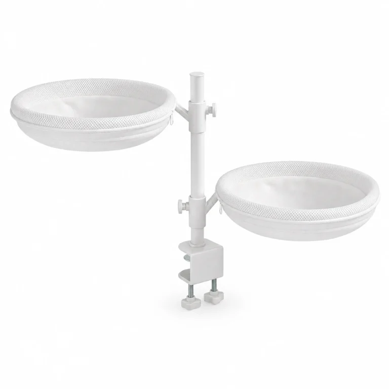 LowPurr Double Nest Desk Cat Bed with Clamp Stand white background product photo
