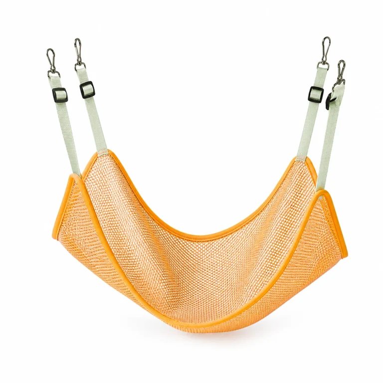 LowPurr Orange Mesh Cat Hammock with Adjustable Hanging Straps white background product photo