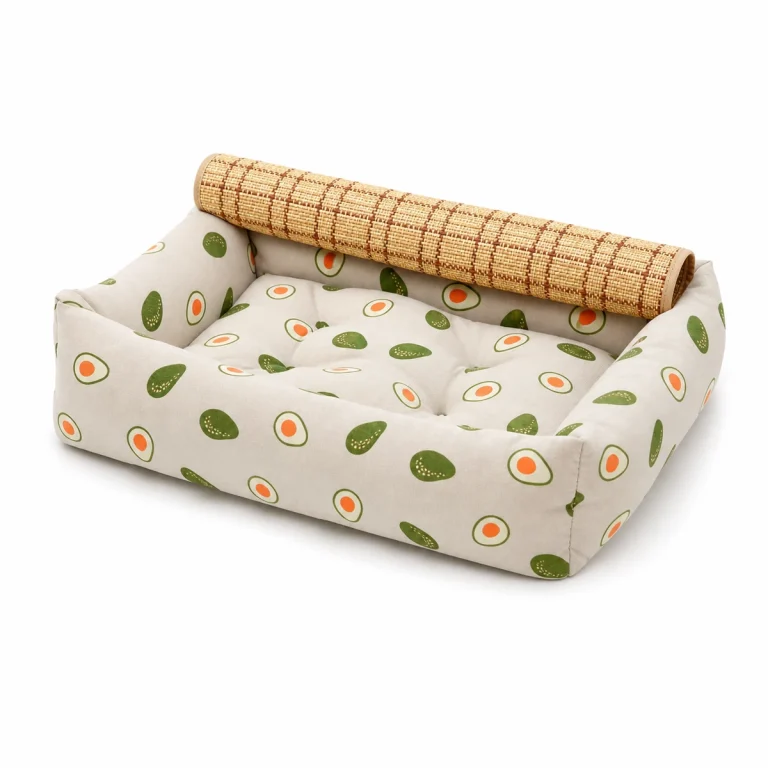 LowPurr Geometric Bolster Cat Bed with Low Rectangular Sides white background product photo