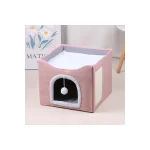 LowPurr Foldable Cube Cat House with Scratch Panel and Window - khaki / 41 x 41 cm