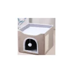 LowPurr Foldable Cube Cat House with Scratch Panel and Window white background product photo