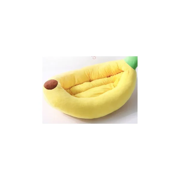 LowPurr Banana Cat Bed with Removable Blanket and Play Toy white background product photo