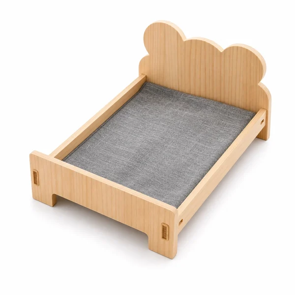 LowPurr Wooden Cat Bed Set with Warm Fabric Bedding white background product photo
