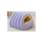 LowPurr Beige Ribbed Hooded Cat Bed with Cushion Pillow white background product photo